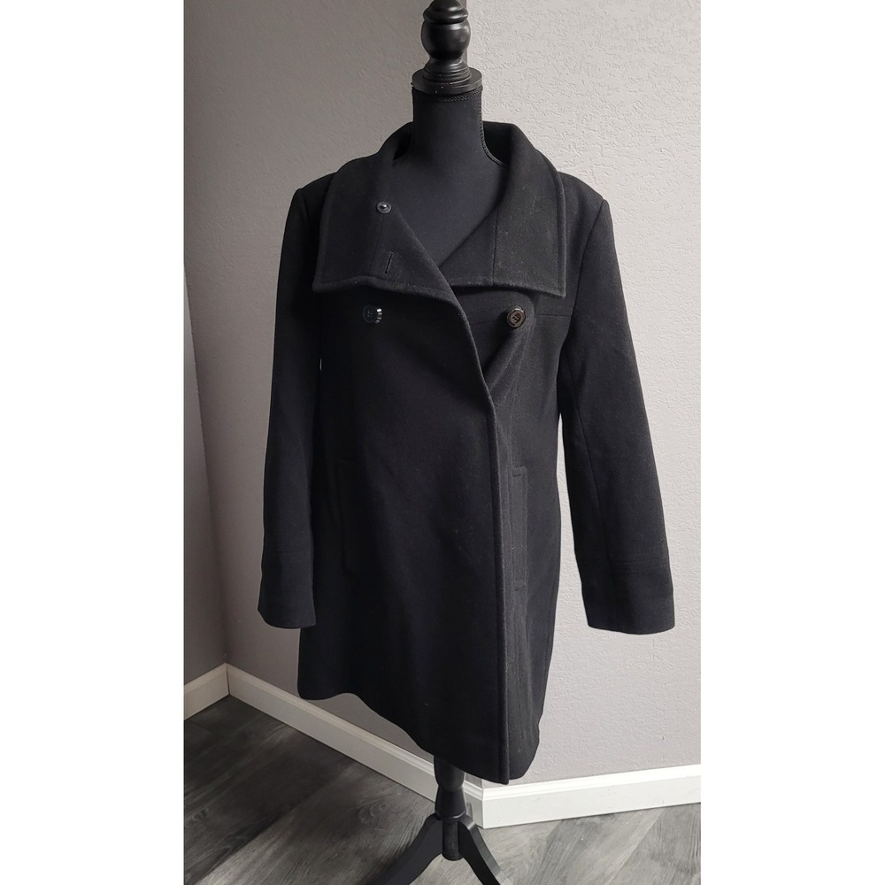 Larry Levine Black Wool Blend Asymmetrical Single Breasted Coat Women's Size 12